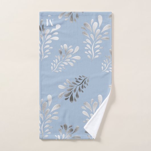 Hellblaues Blattsilber botanisches Monogramm Badhandtuch Set (Handtuch)