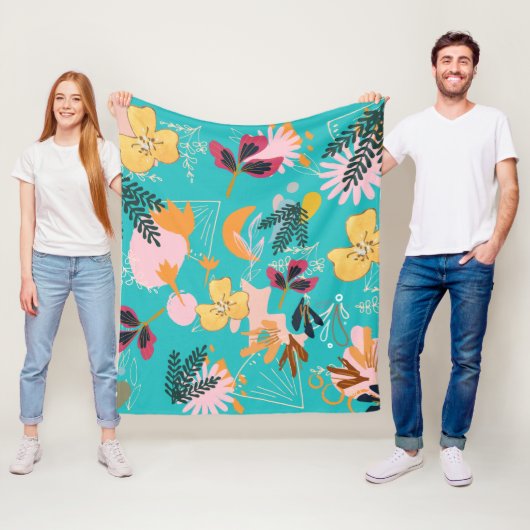 Hellblaues Blumenmuster für ihr abstraktes Rosa f Fleecedecke (Beispiel)