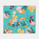 Hellblaues Blumenmuster für ihr abstraktes Rosa f Fleecedecke (Vorderseite (Horizontal))