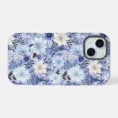 Hellblaues Blumenmuster iPhone 15 Hülle (Rückseite (Horizontal))