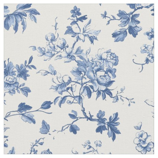 Hellblaues botanisches Toile-Muster Stoff (Nahaufnahme)