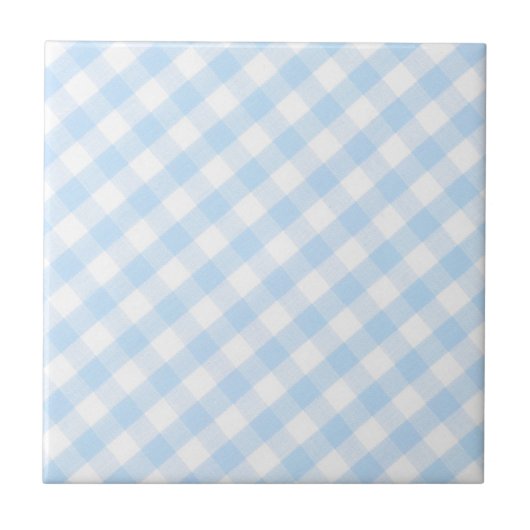Hellblaues diagonales Gingham-Muster Fliese (Vorderseite)