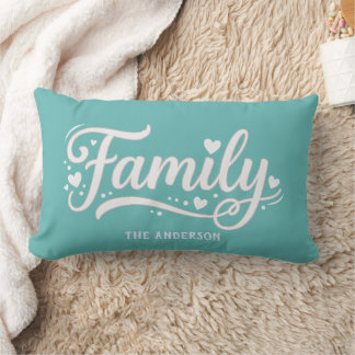 Hellblaues Family Heart Script Monogramm Lendenkissen