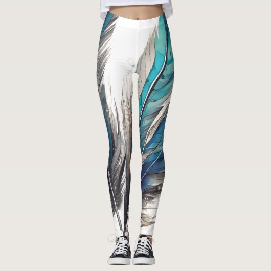 Hellblaues Federtrio Leggings (Vorderseite)