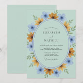 Hellblaues florales Frühlingshochzeit Einladung (Vorne/Hinten)