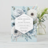 Hellblaues florales Hochzeitstraum Einladung (Stehend Vorderseite)