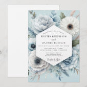 Hellblaues florales Hochzeitstraum Einladung (Vorne/Hinten)