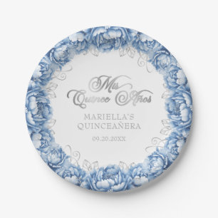 Hellblaues florales Quinceanera Pappteller
