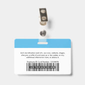 Hellblaues Foto-Bar- oder QR-Code-Logo-Name Ausweis (Rückseite mit Clip)