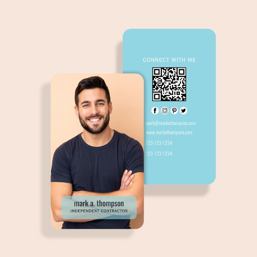Hellblaues Foto-QR-Code - Verbinde dich mit mir Visitenkarte