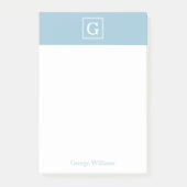 Hellblaues gerahmtes Monogramm personalisiert Post-it Klebezettel (Vorderseite)
