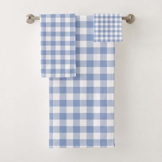 Hellblaues Gingham-Muster Klassischer Karomuster-D Badhandtuch Set (Insitu)
