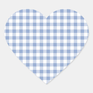 Hellblaues Gingham-Muster Klassischer Karomuster-D Herz-Aufkleber