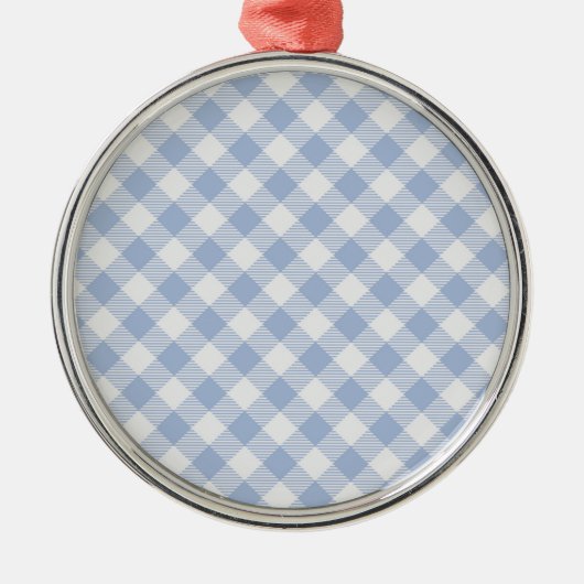 Hellblaues Gingham-Muster Klassischer Karomuster-D Silbernes Ornament (Vorne)