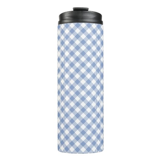 Hellblaues Gingham-Muster Klassischer Karomuster-D Thermosbecher (Vorderseite)