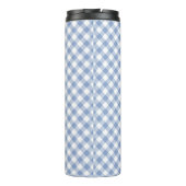 Hellblaues Gingham-Muster Klassischer Karomuster-D Thermosbecher (Rückseite)