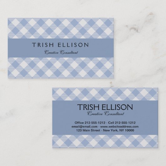 Hellblaues Gingham-Muster Klassischer Karomuster-D Visitenkarte (Vorne/Hinten)