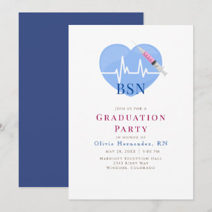 Hellblaues Herz, Herzschlag und Spritze Pflege Einladung