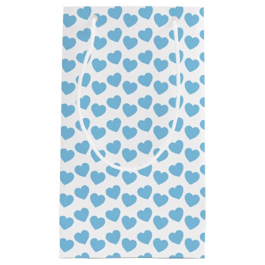 Hellblaues Herz-Muster auf weißer kleiner Kleine Geschenktüte (Vorderseite)