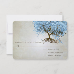 Hellblaues Herzblatt-Baum-Hochzeits-RSVP RSVP Karte