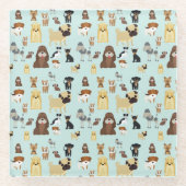 hellblaues Hundemuster. Glasuntersetzer (Vorderseite)