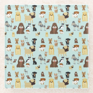 hellblaues Hundemuster. Glasuntersetzer