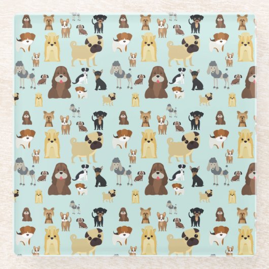 hellblaues Hundemuster. Glasuntersetzer (Vorderseite)