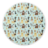 hellblaues Hundemuster. Keramikknauf (Vorderseite)