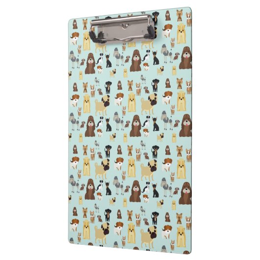 hellblaues Hundemuster. Klemmbrett (Links)