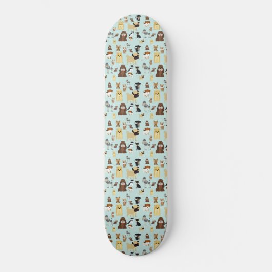 hellblaues Hundemuster. Skateboard (Vorderseite)