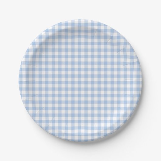 Hellblaues klassisches Gingham-Design Pappteller (Vorderseite)