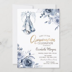Hellblaues Kleid Blaue Rosen Quinceañera Einladung