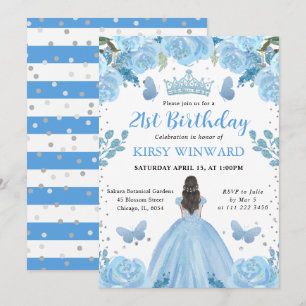 Hellblaues Kleid Brünette Prinzessin Geburtstag Einladung