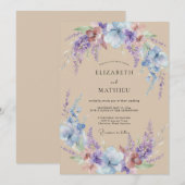 Hellblaues Lila-Kranz-Hochzeit Einladung (Vorne/Hinten)