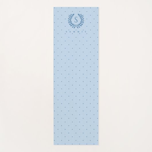 Hellblaues Lorbeer-Monogramm-Punkte-Muster Yogamatte (Vorderseite)