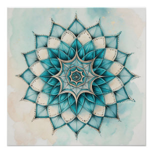 Hellblaues Mandala-Design Poster