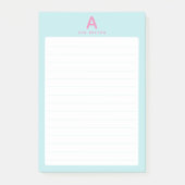 Hellblaues Monogramm liniiert Post-it Klebezettel (Vorderseite)