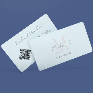 Hellblaues Monogramm QR-Code Visitenkarte