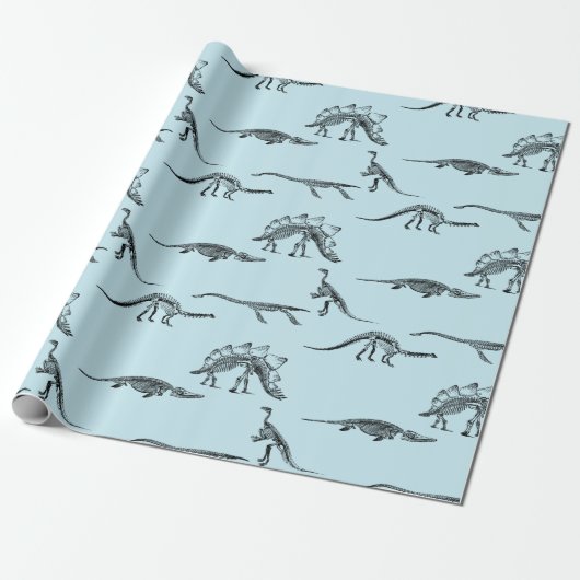 Hellblaues Muster des Dinosauriers Geschenkpapier (Ungerollt)
