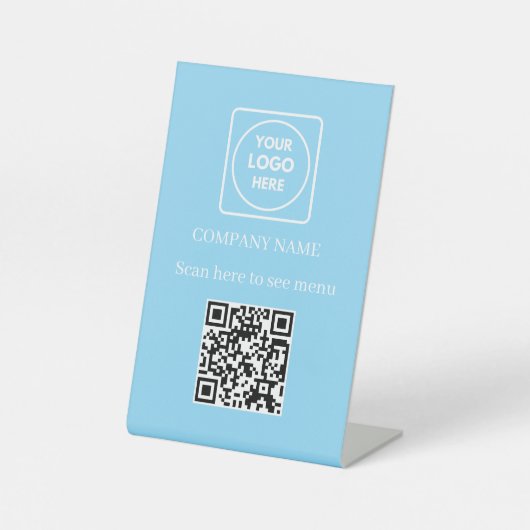 Hellblaues QR-Code-Menüanzeige-Podest-Schild Sockelschild (Vorderseite)