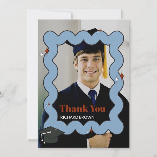 Hellblaues Retrogequiggle wavy Foto vielen Dank Dankeskarte (Vorderseite)