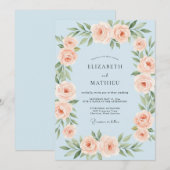 Hellblaues sanftes Frühlingsblumenhochzeit Einladung (Vorne/Hinten)