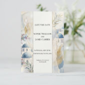 Hellblaues Santorin Save-the-Date-Karte Save The Date (Stehend Vorderseite)