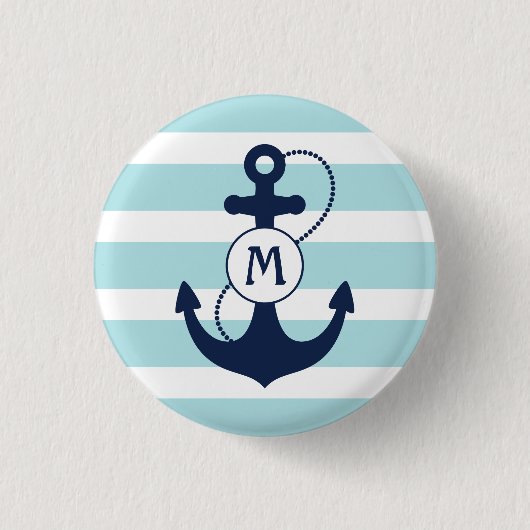 Hellblaues Seeanker-Monogramm Button (Vorderseite)