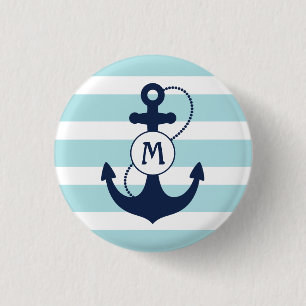 Hellblaues Seeanker-Monogramm Button