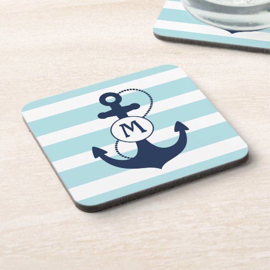 Hellblaues Seeanker-Monogramm Getränkeuntersetzer (Linke Seite)
