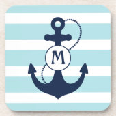 Hellblaues Seeanker-Monogramm Getränkeuntersetzer (Vorderseite)