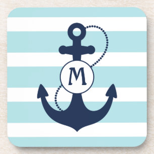 Hellblaues Seeanker-Monogramm Getränkeuntersetzer