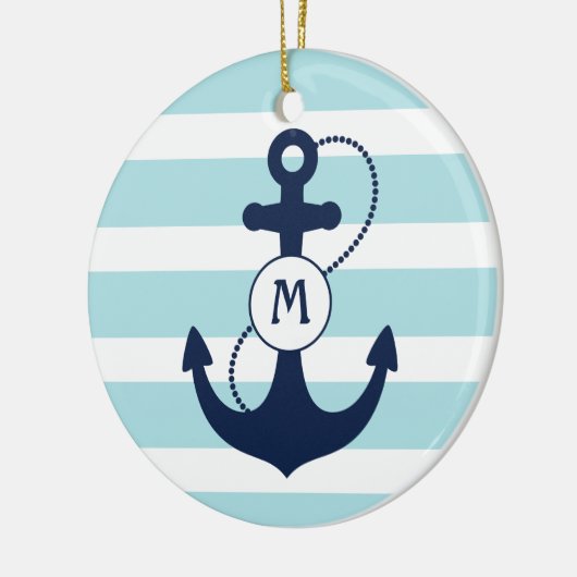 Hellblaues Seeanker-Monogramm Keramikornament (Links)