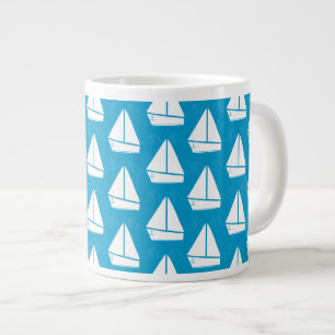 Hellblaues Segelboot-Muster Jumbo-Tasse